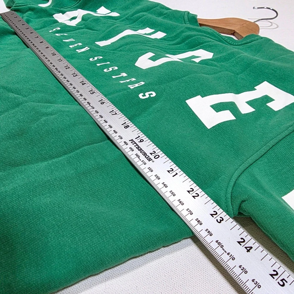 Seven Sisters Sweatshirt S Green Oversized Graphic Crewneck Pullover Streetwear